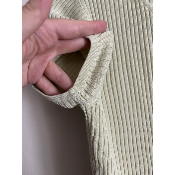 Vintage 2000s Y2K Ribbed Knit Top August Silk Womens Medium Short Sleeve Green - Picture 3 of 5